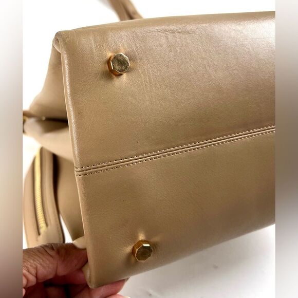 Luana Italy Double Zip Satchel/Crossbody Tan Leather Handbag - Picture 15 of 15